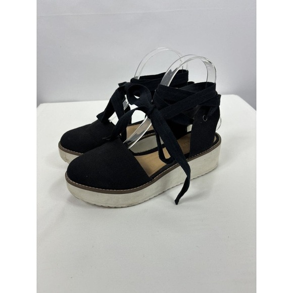 Schutz Espadrilles Black Fabric 6 B Lace Up Flatforms - Picture 1 of 11
